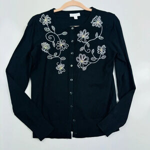 CHARTER CLUB Petite‎ Embroidered Beaded Cardigan Size Small